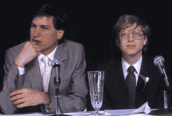 A picture of Steve Jobs and Bill Gates